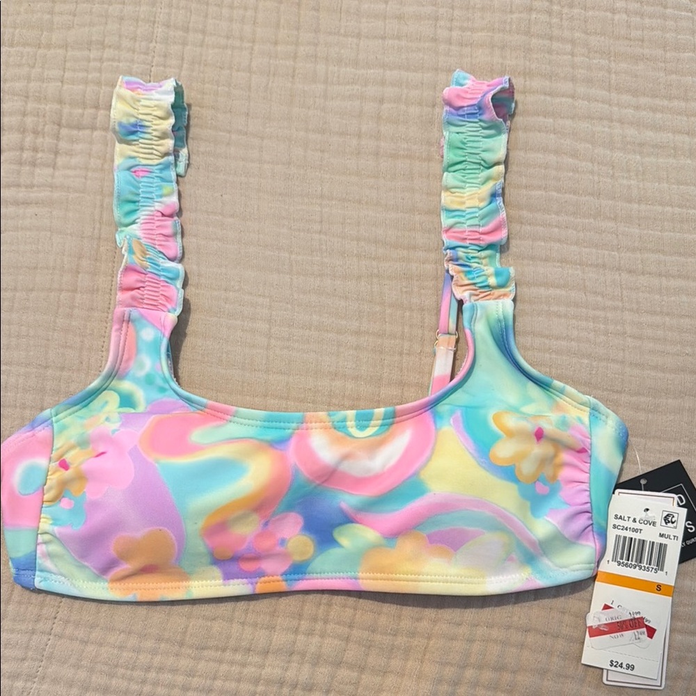 NWT Salt + Cove Multicolor Ruched Bikini Top